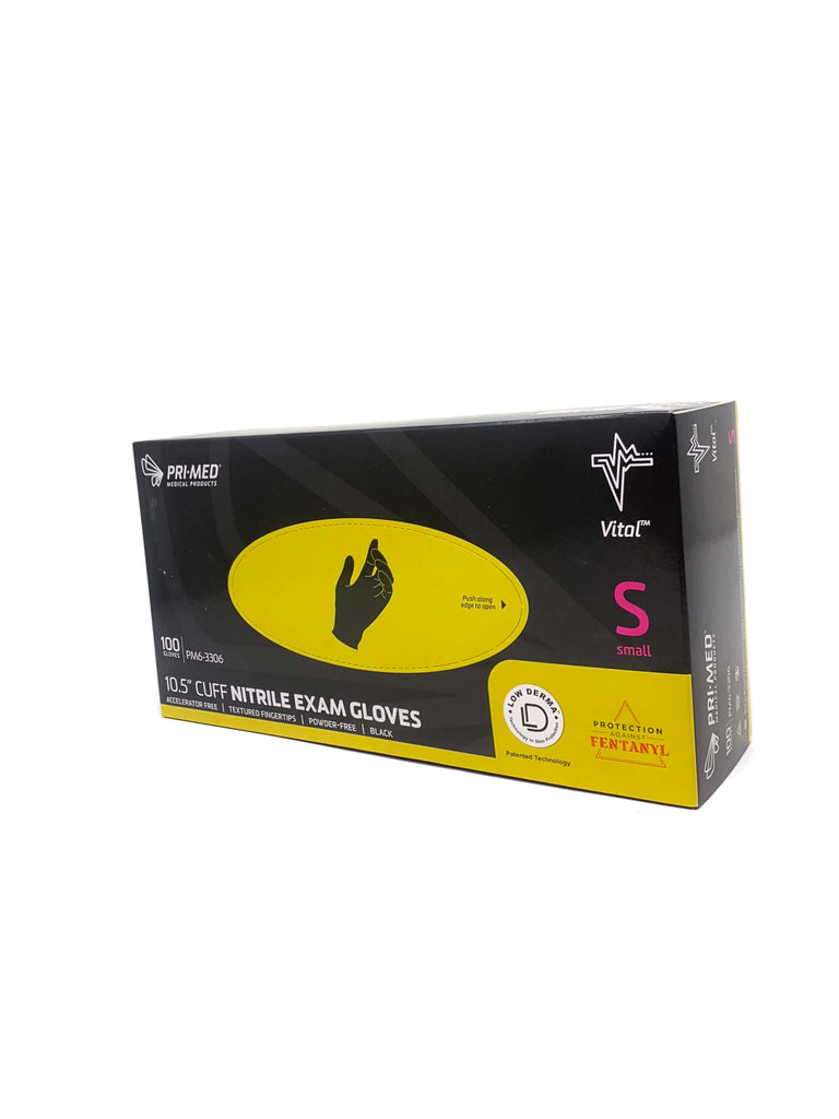 Vital- BLACK Nitrile Exam Gloves 10.5in cuff