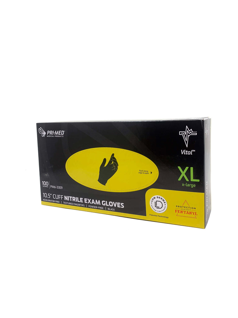 Vital- BLACK Nitrile Exam Gloves 10.5in cuff